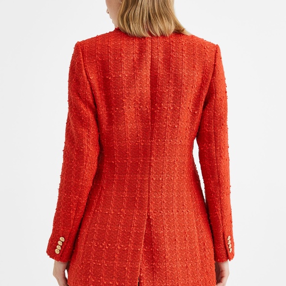 NWT H&M Textured-Weave Tweed Jacket Blazer Orange Red XS - Picture 16 of 16